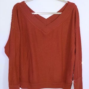 Off-the-Shoulder V Neck Sweater Top